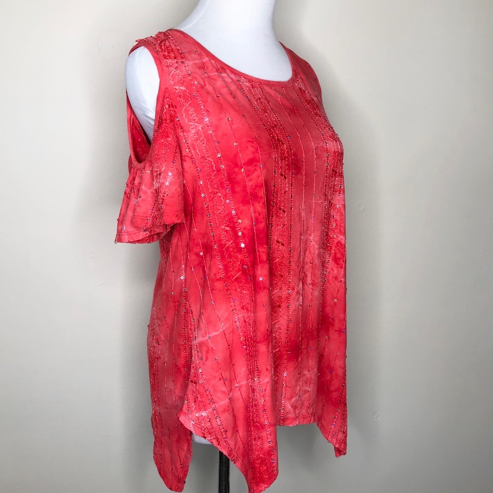 Sami &‎ Jo Cayenne Red Cold Shoulder Top Sz Small